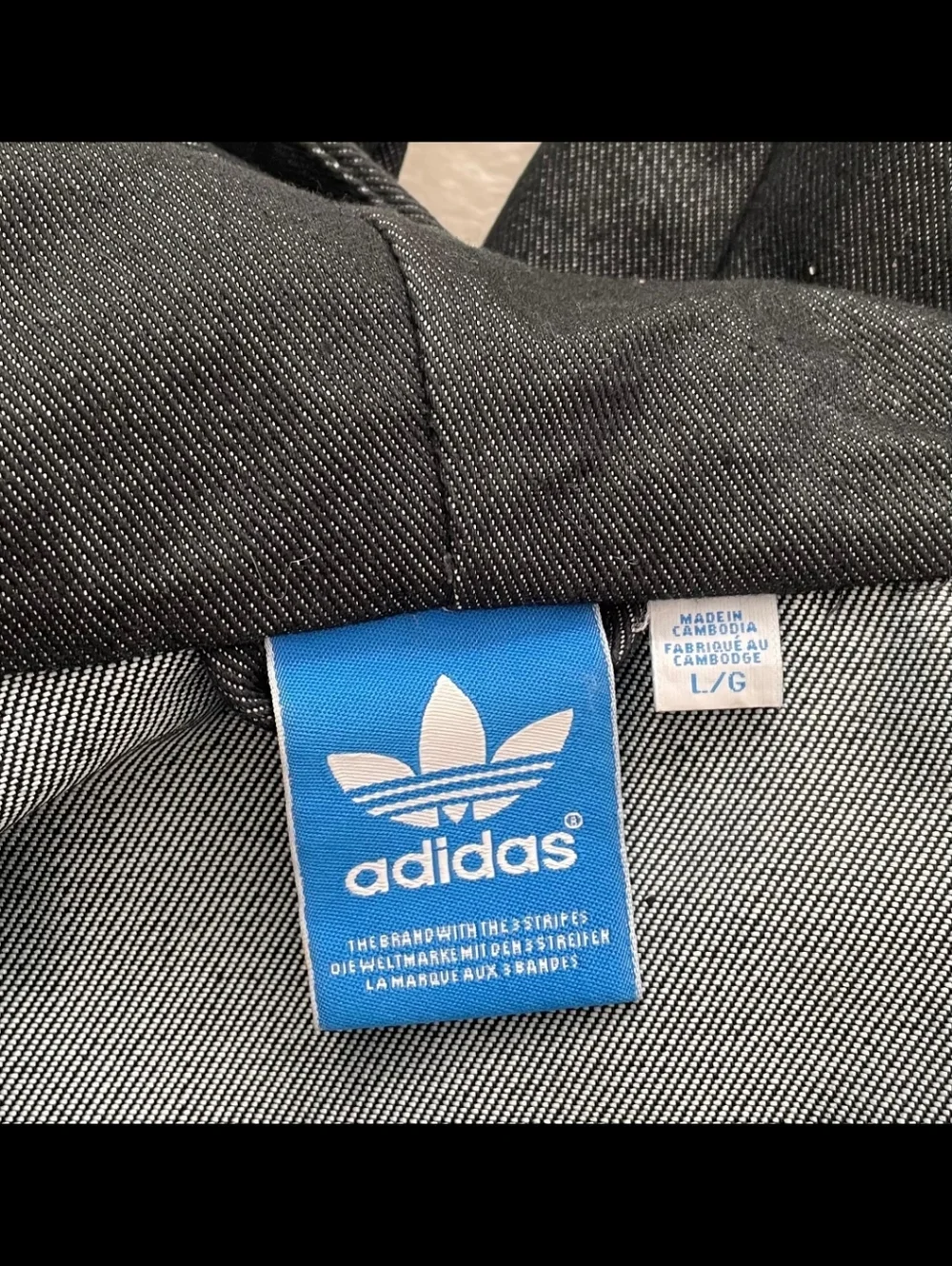 Adidas Black Denim Zip Hoodie ✦ Gold Trefoil ✦ Unisex Oversized L Y2K - Picture 5 of 7